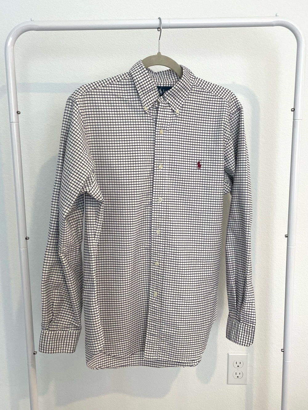 Ralph Lauren White and Navy Check Dress Shirt with Red Pony